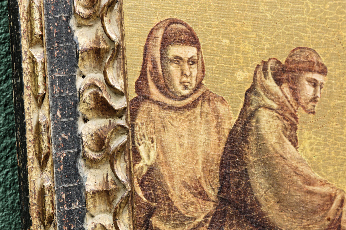 Reproduction Braun & Cie, Saint Francis of Assisi, carved wooden frame