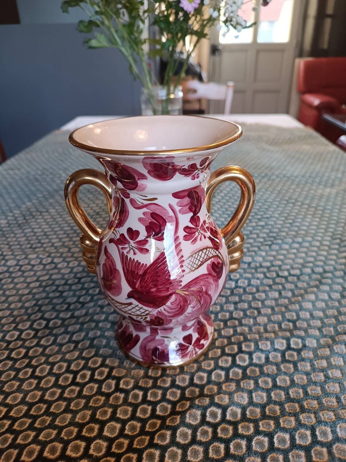 Henri Béquet porcelain vase – Medici shape – Red floral decoration