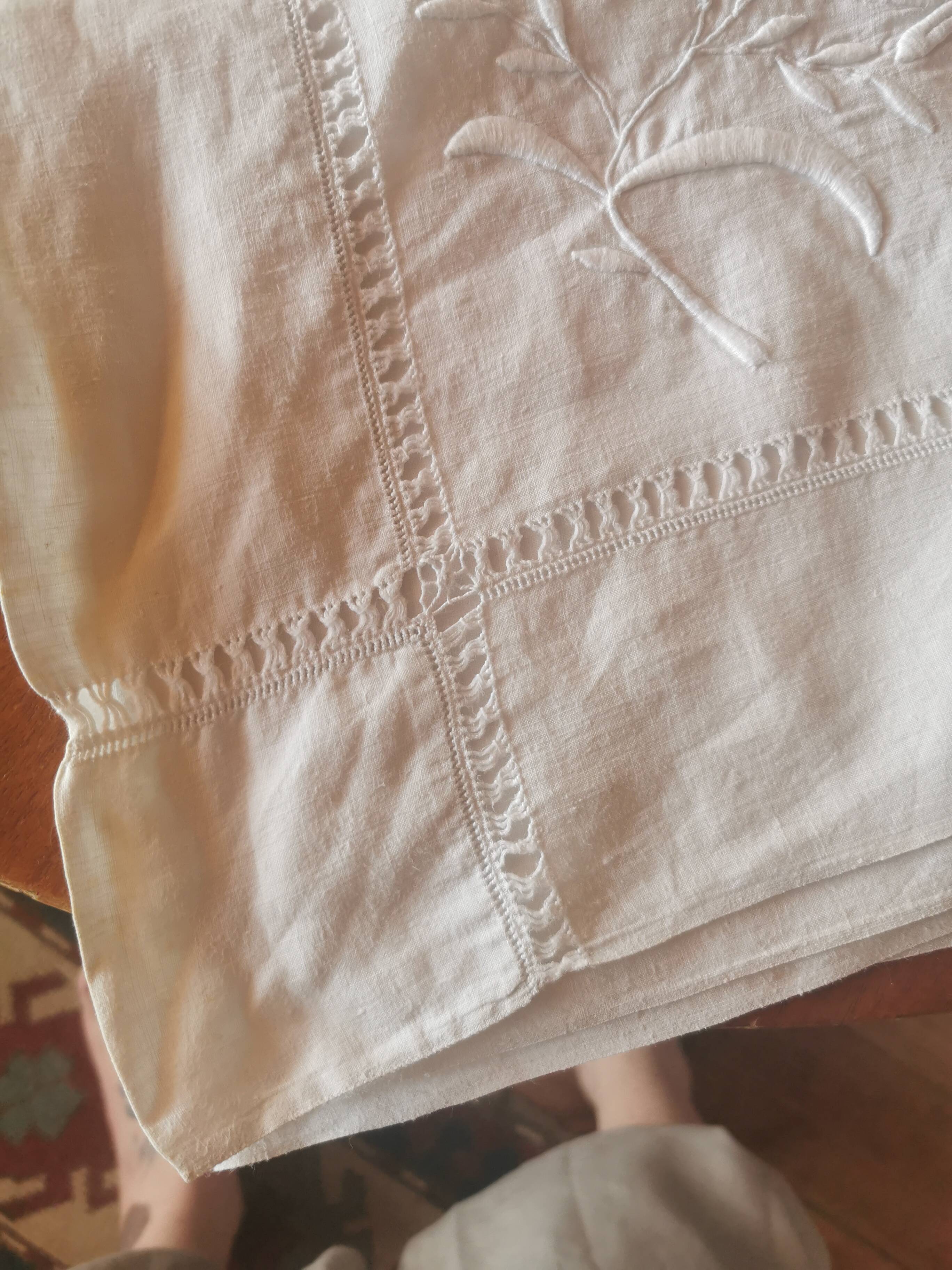 Large antique linen sheet monogrammed AH