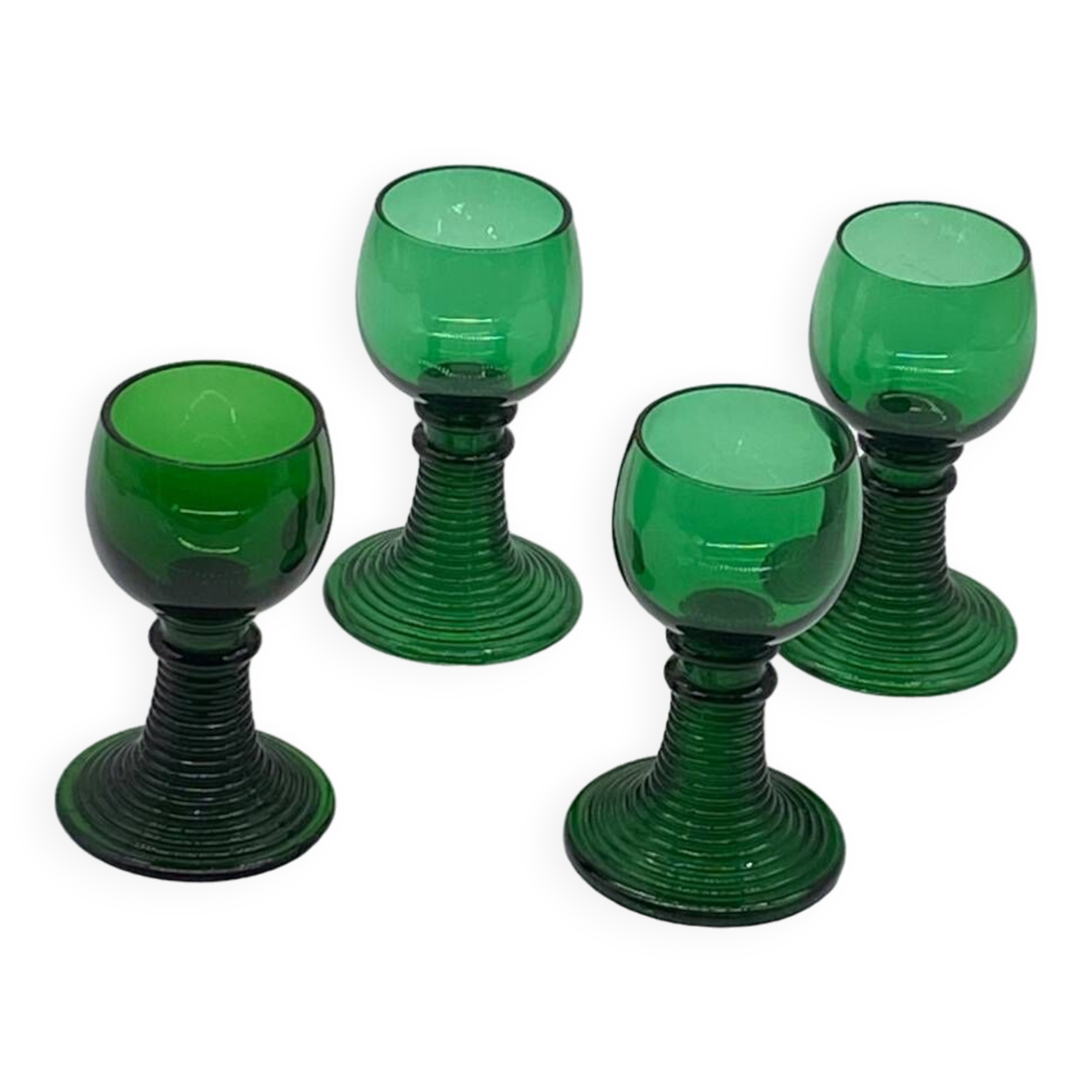 Set of 4 Roemer glasses / Rhine region, green, old, vintage