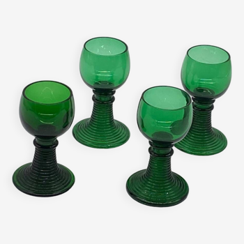 Set of 4 Roemer glasses / Rhine region, green, old, vintage