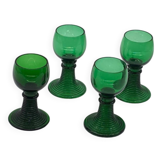 Set of 4 Roemer glasses / Rhine region, green, old, vintage