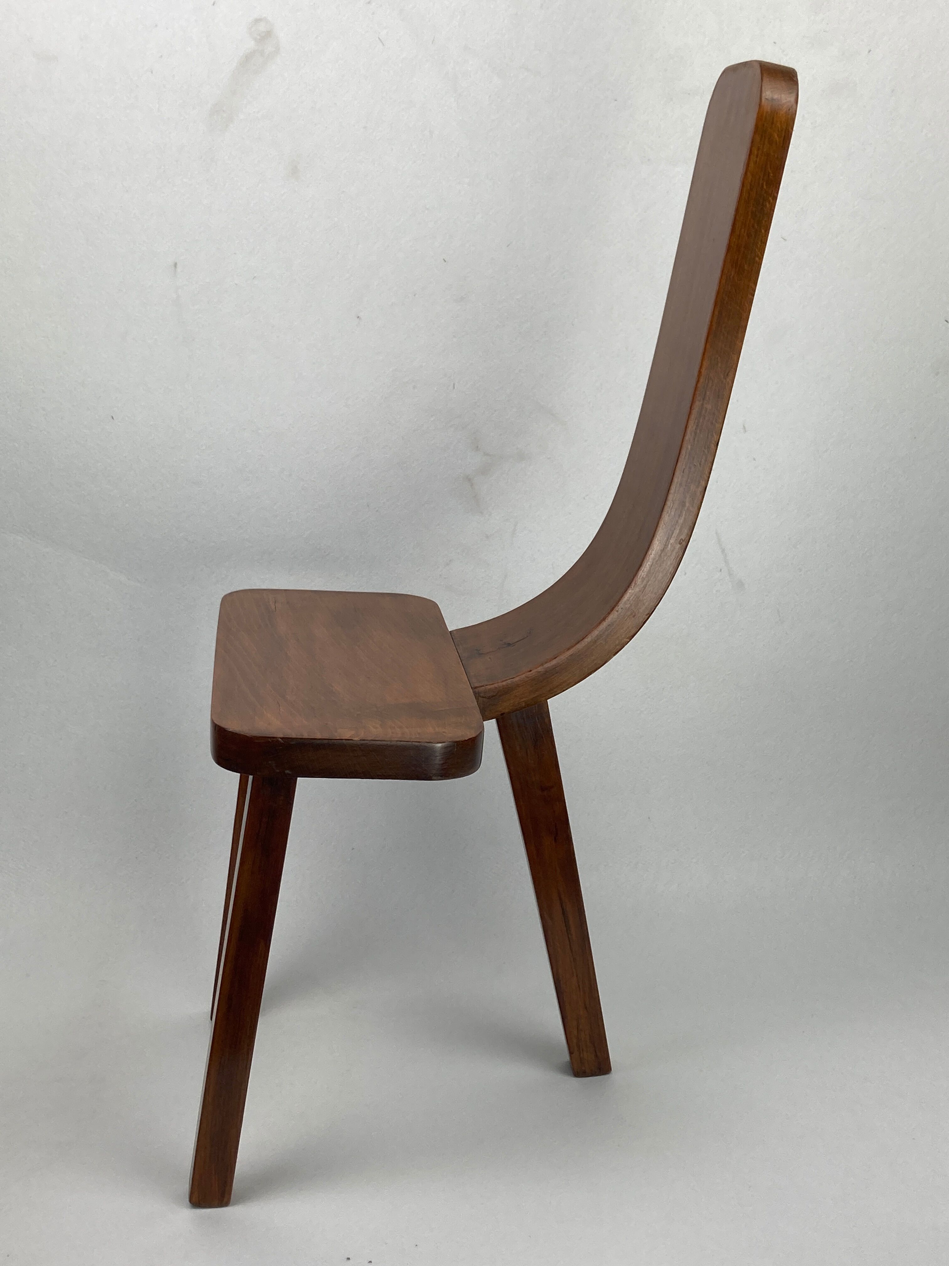 Brutalist low tripod milking stool or side chair Spain ca 1950s