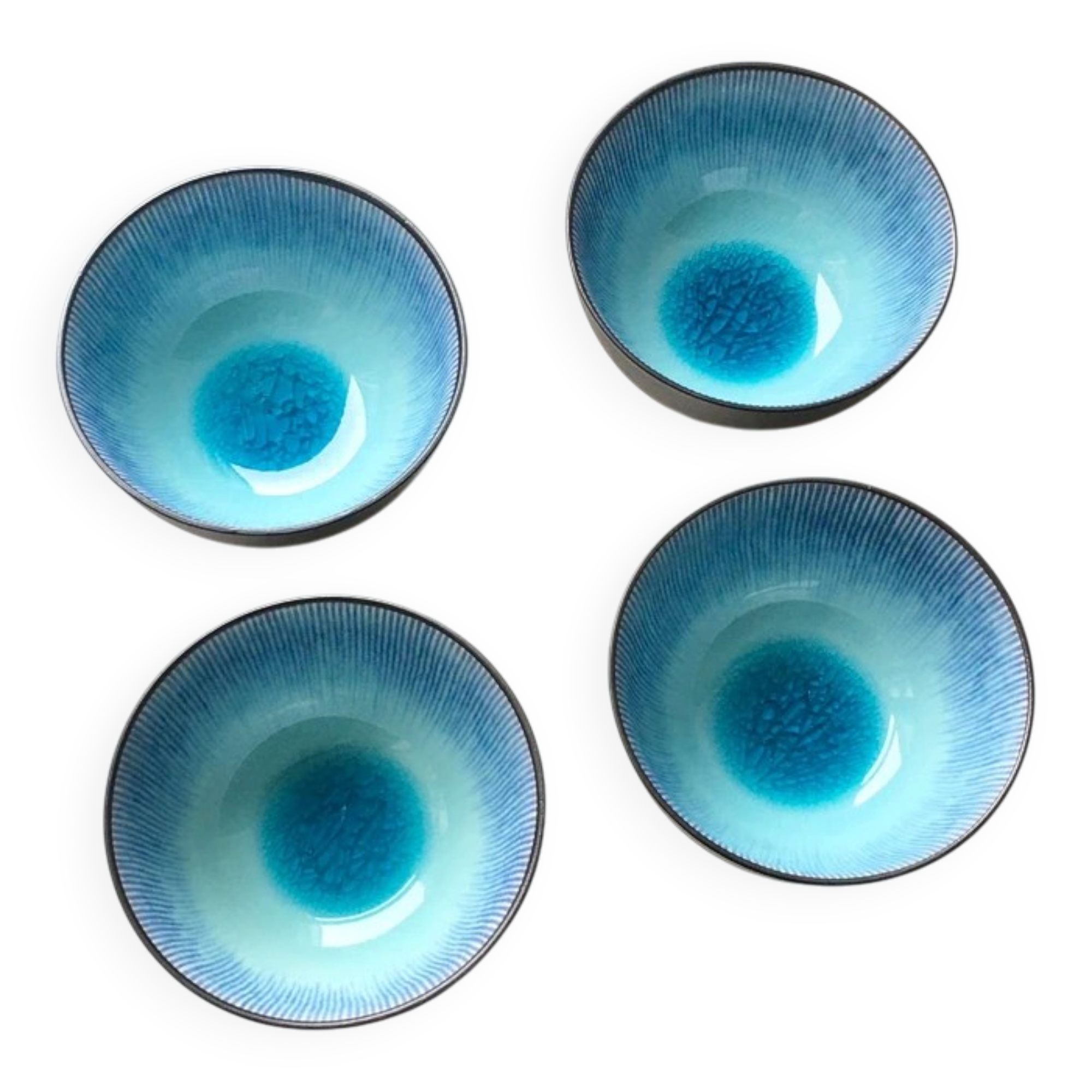 4 new turquoise glazed Japanese stoneware bowls