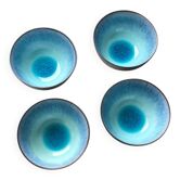 4 Bols en grès japonais émaillé turquoise Neufs