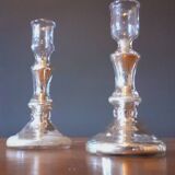 Pair Of Old Candlesticks In Eglomized/Mercurized Glass