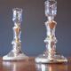 Pair Of Old Candlesticks In Eglomized/Mercurized Glass