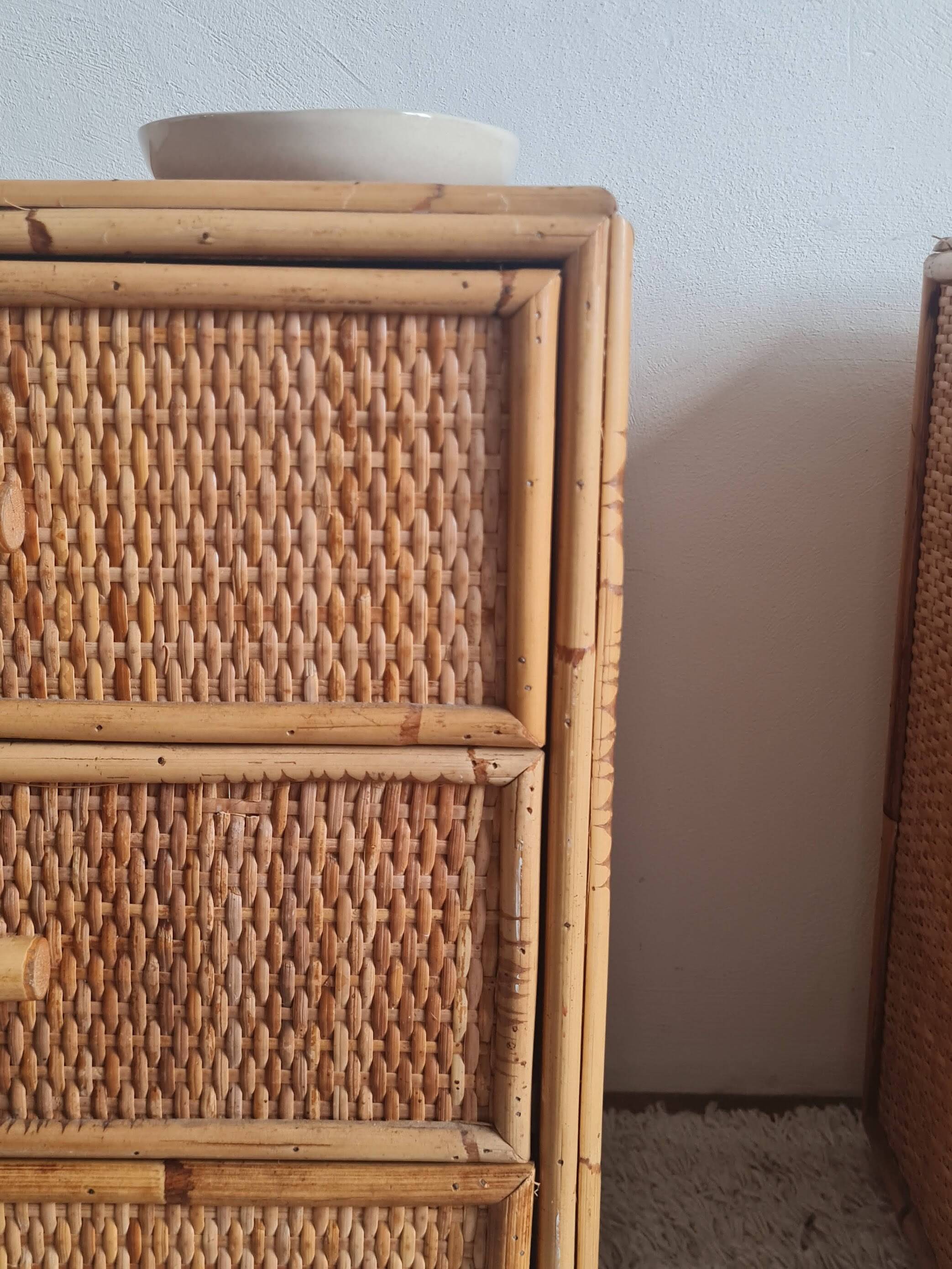 Pair of rattan bedside tables circa the 1970s.