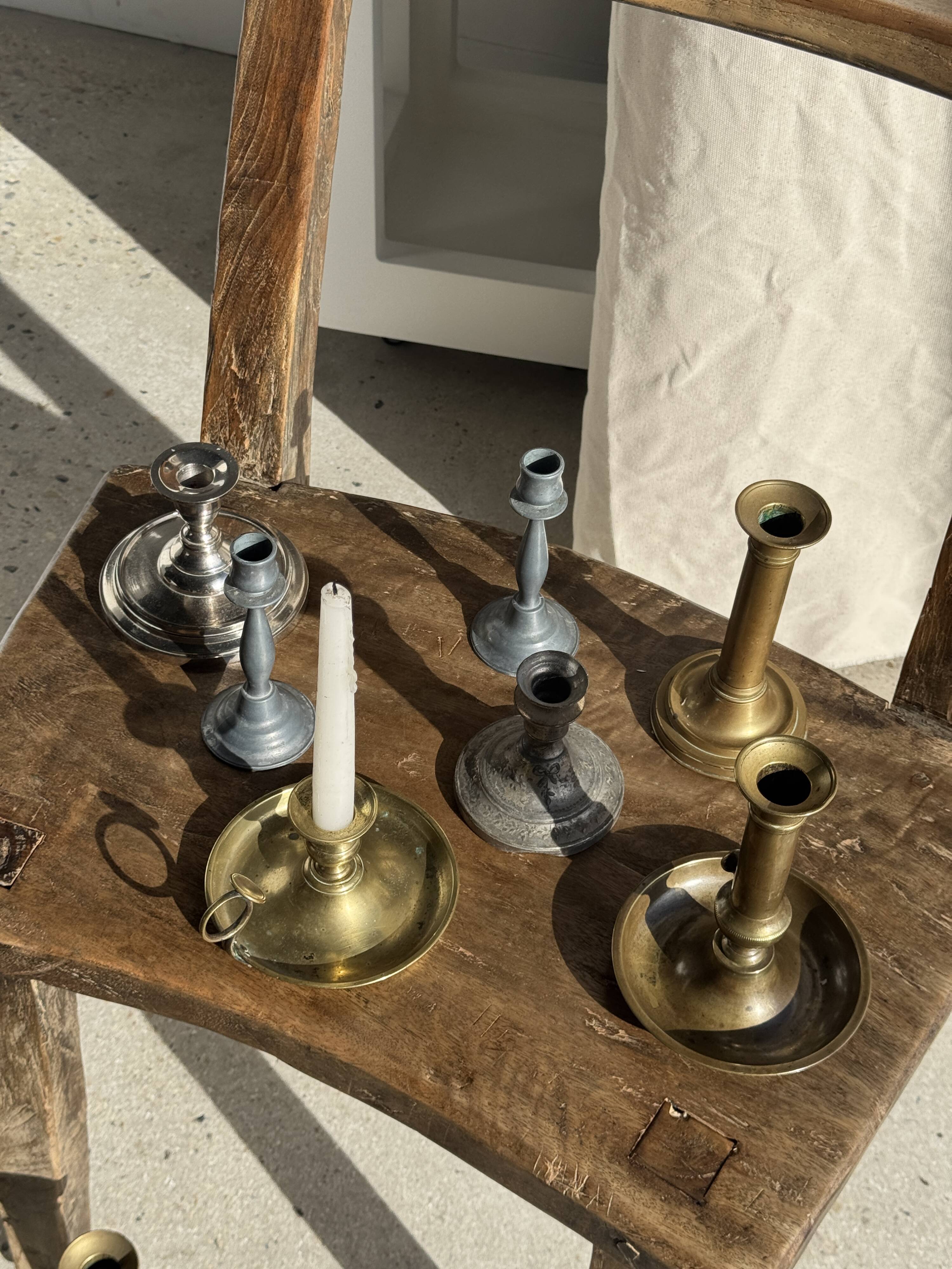 Pair of small fine candlesticks in tin H15.5