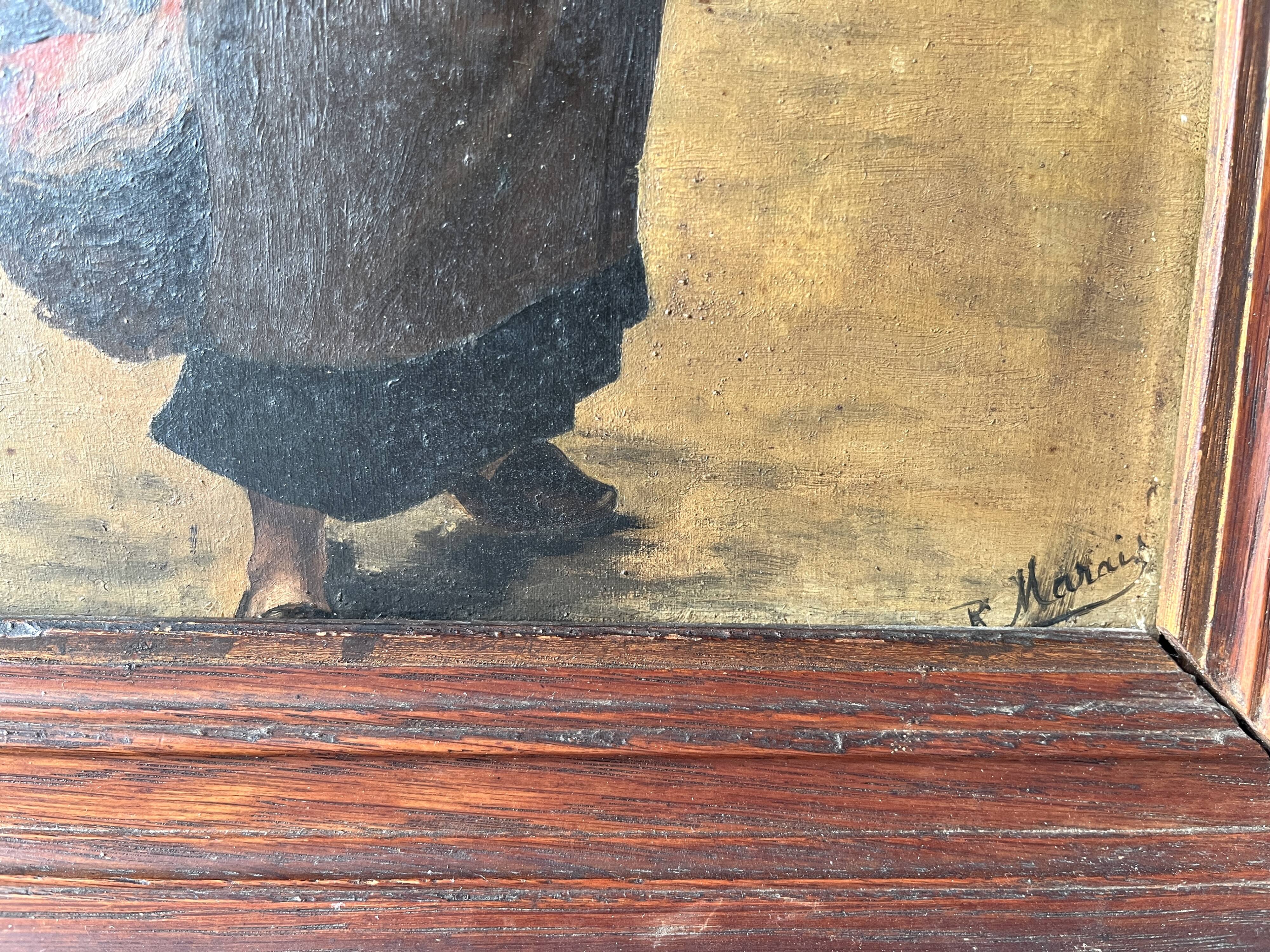 Oil on panel "Return from the fish market" 1900, genre scene