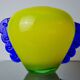 Vase Orecchio en verre de Murano, verre souflé jaune et bleu, Italie, 1970