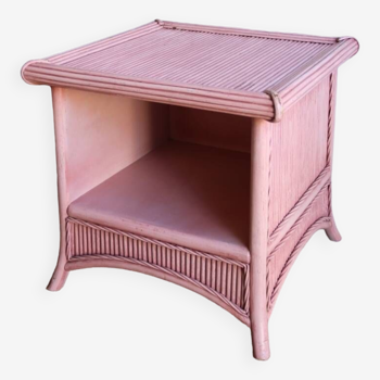 End table or large bedside table in vintage pink bamboo rattan