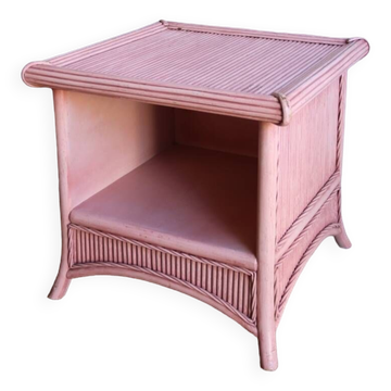 Vintage pink bamboo rattan side table or large bedside table