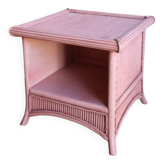 End table or large bedside table in vintage pink bamboo rattan