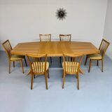 Antique octagonal solid wood extendable table, Girsberger design