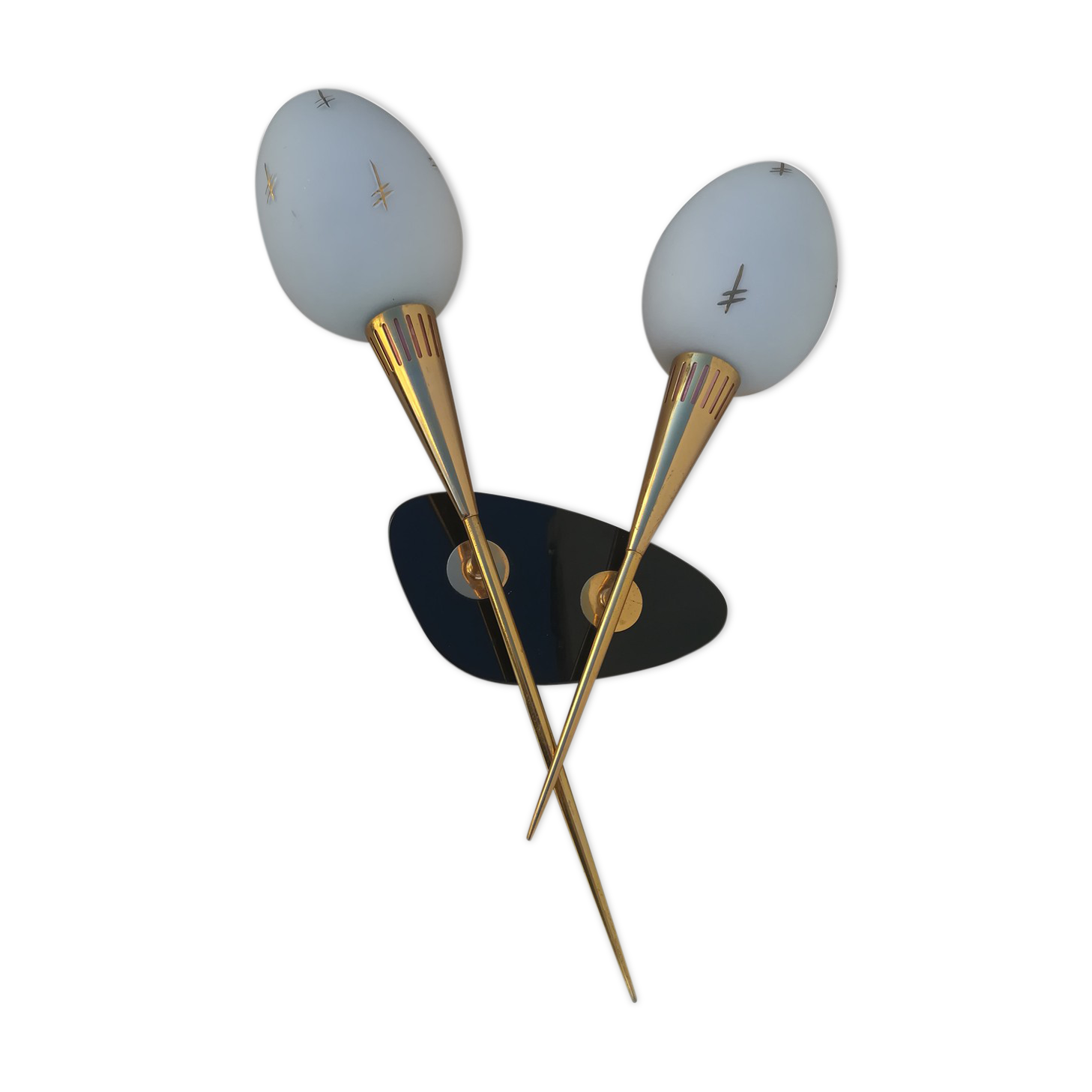 Double sconce brass and opalines by Lunel