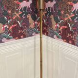 American glass and metal floor lamp 200 cm, 1950s design.