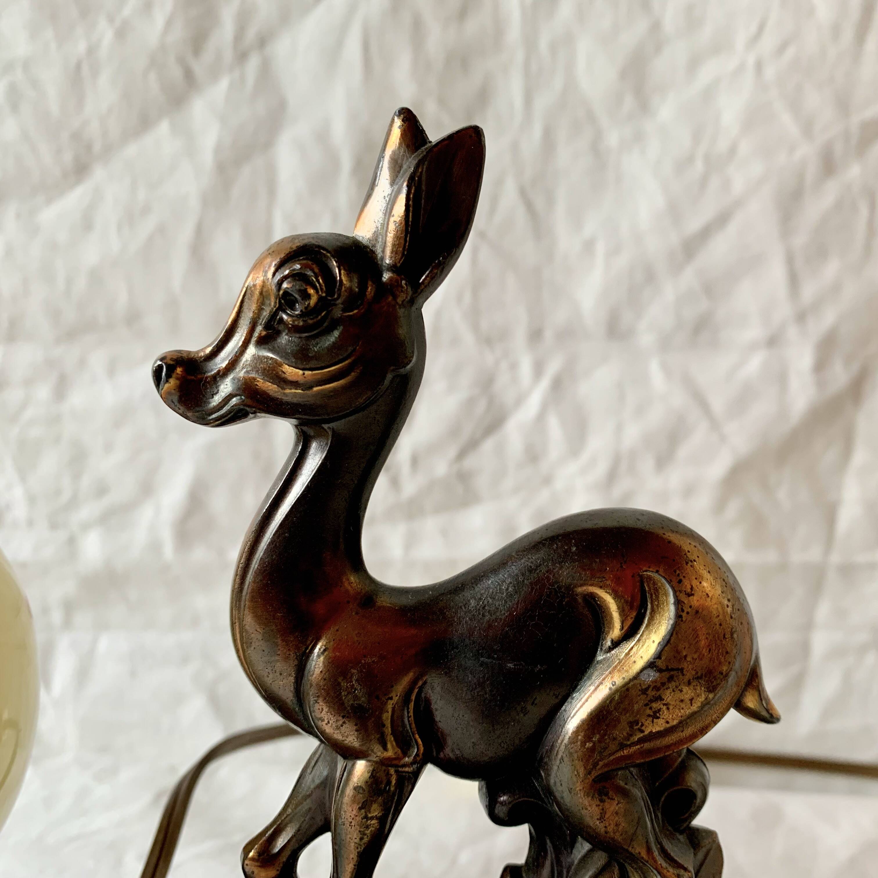Art Deco bedside lamp - Globe and fawn on marble base