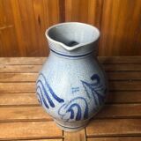 Ancien Pichet Céramique Bleu Décor Bleu Vintage