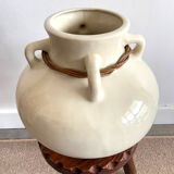 XL ceramic vase with 4 handles and rattan braid