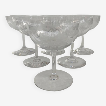 6 crystal champagne glasses, late 19th century.