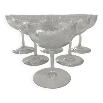 6 crystal champagne glasses, late 19th century.