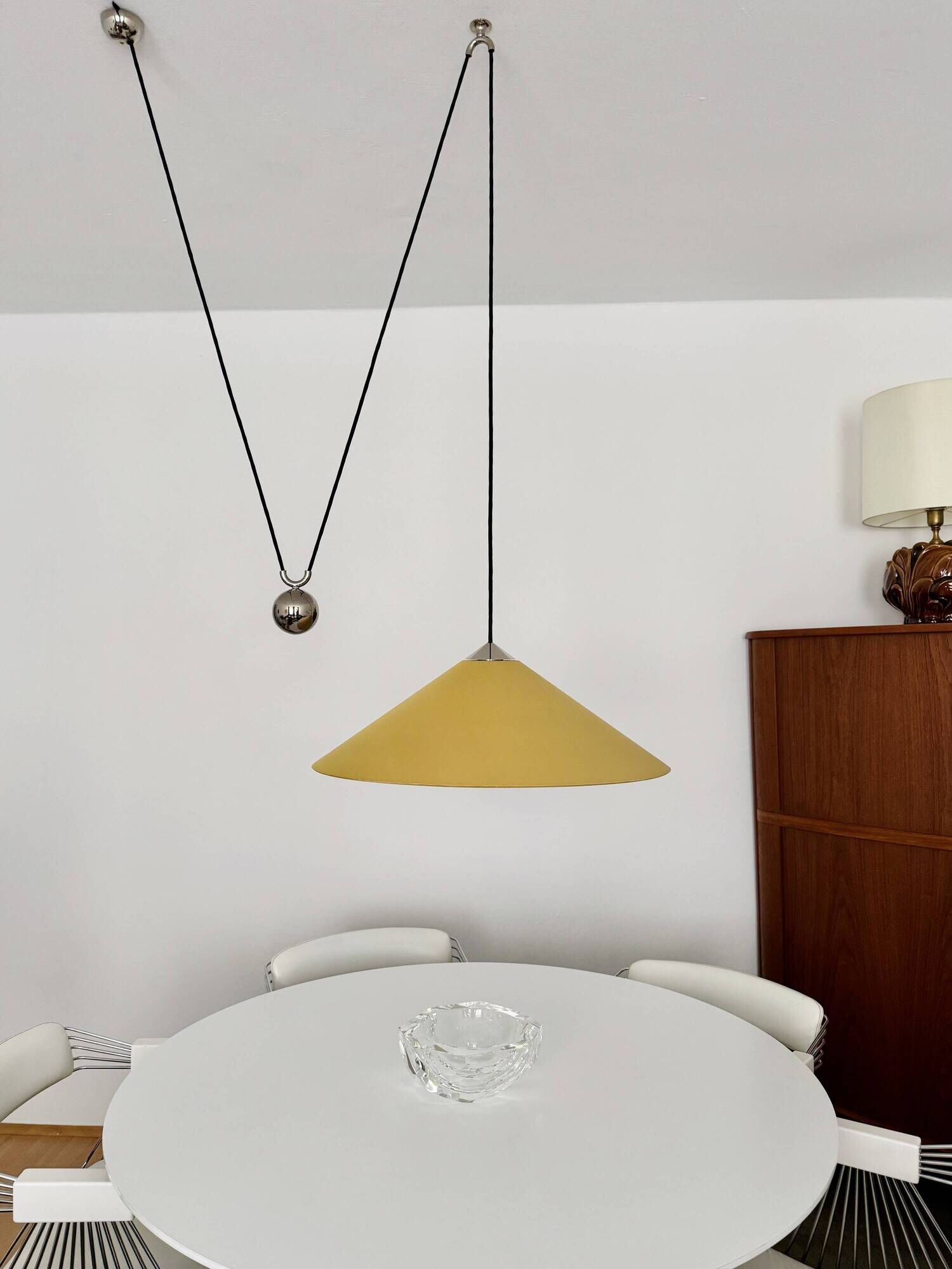 Adjustable Nickel Plated Pendant Lamp with Counterweight by Florian Schulz
