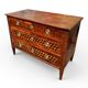 Louis XVI commode with marquetry featuring a design of precious wood cubes, 18th century.