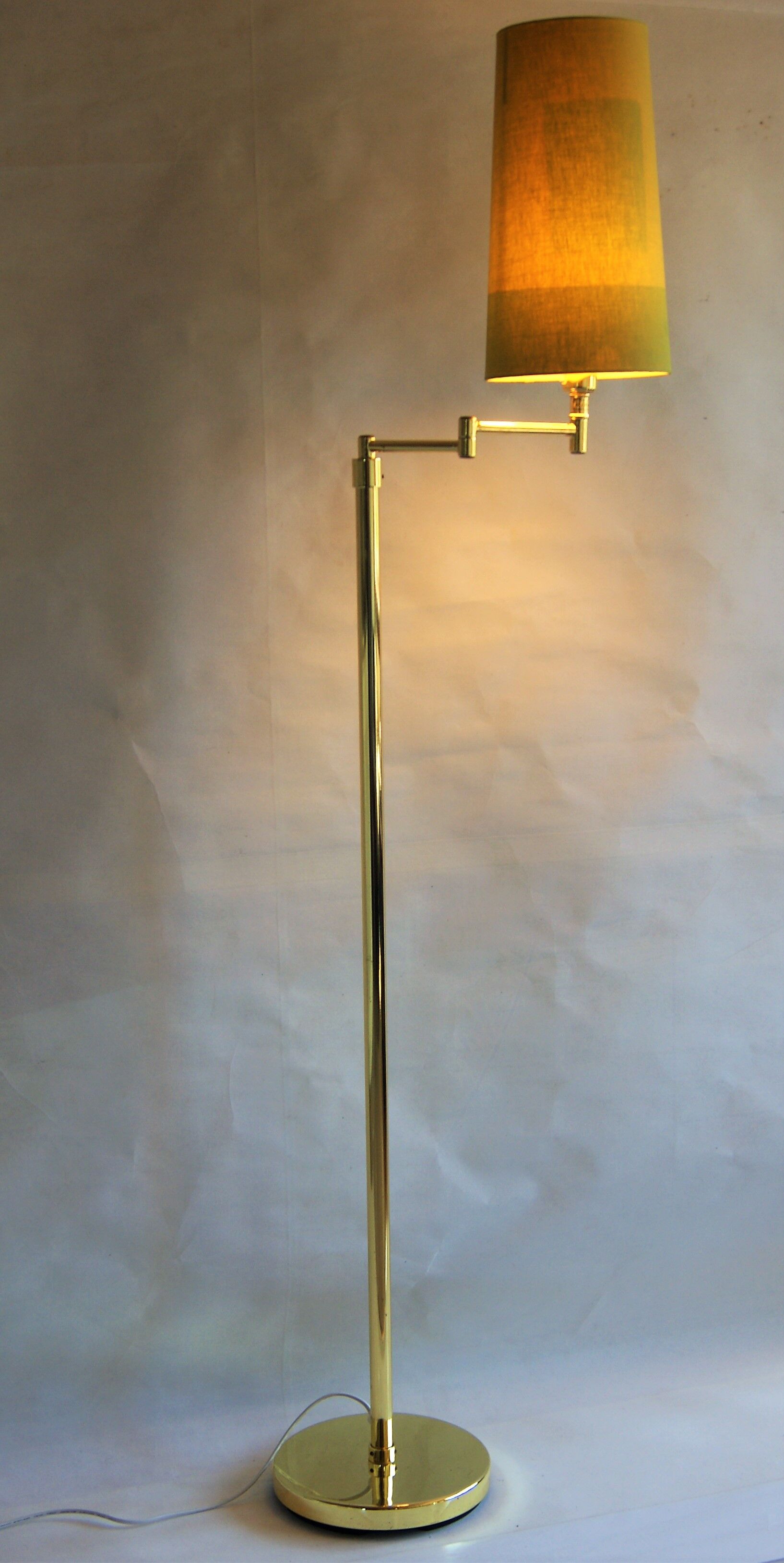 Vintage ikea brass swing arm floor lamp with pastel green fabric shade