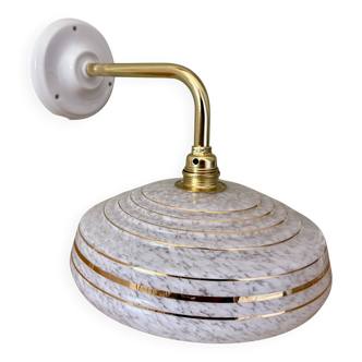 Vintage wall lamp with white and gold Clichy glass shade