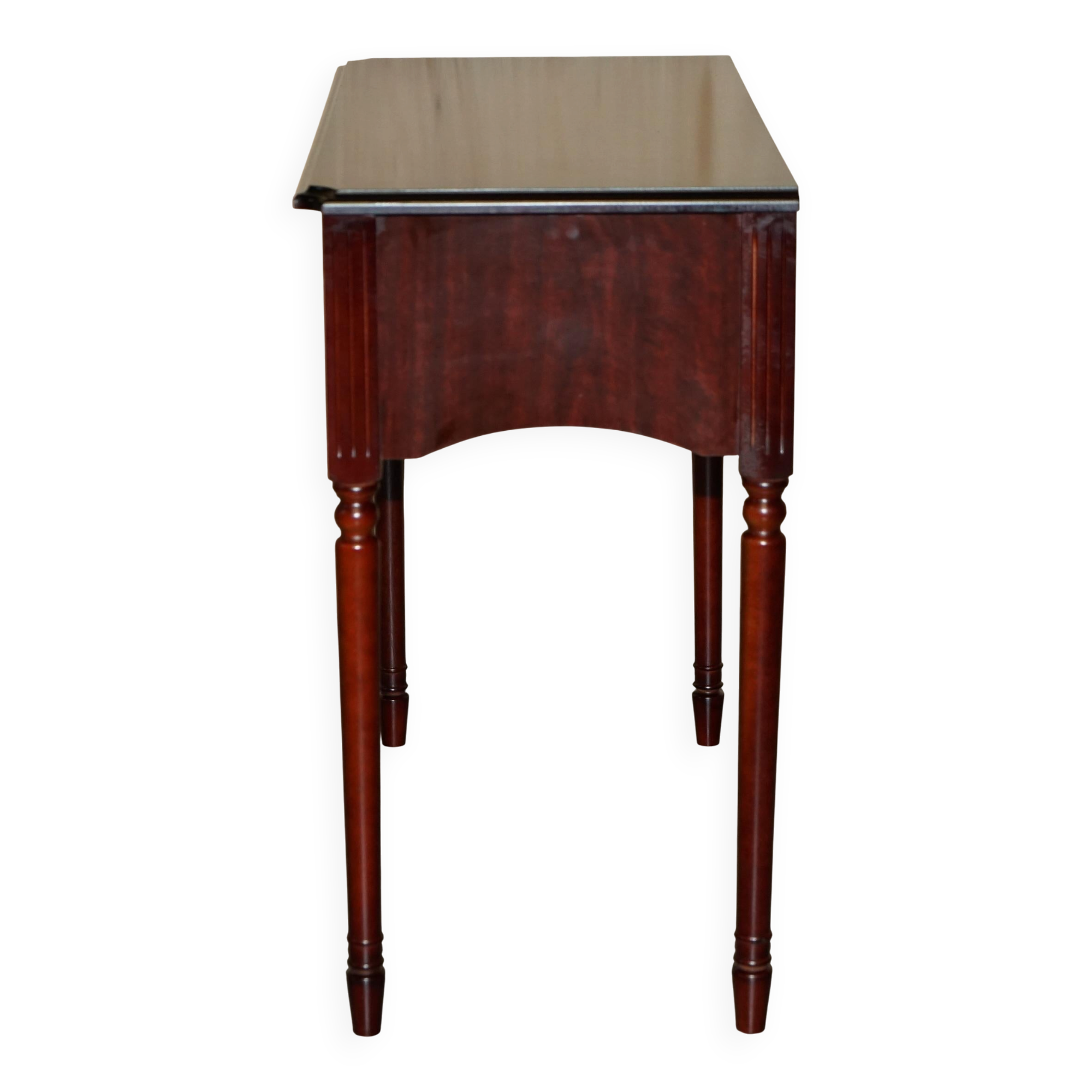 Small console with two drawers in hardwood finish.