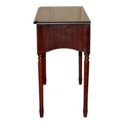 Small console with two drawers in hardwood finish.