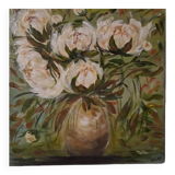 Original signed peony flower bouquet painting with its certificate