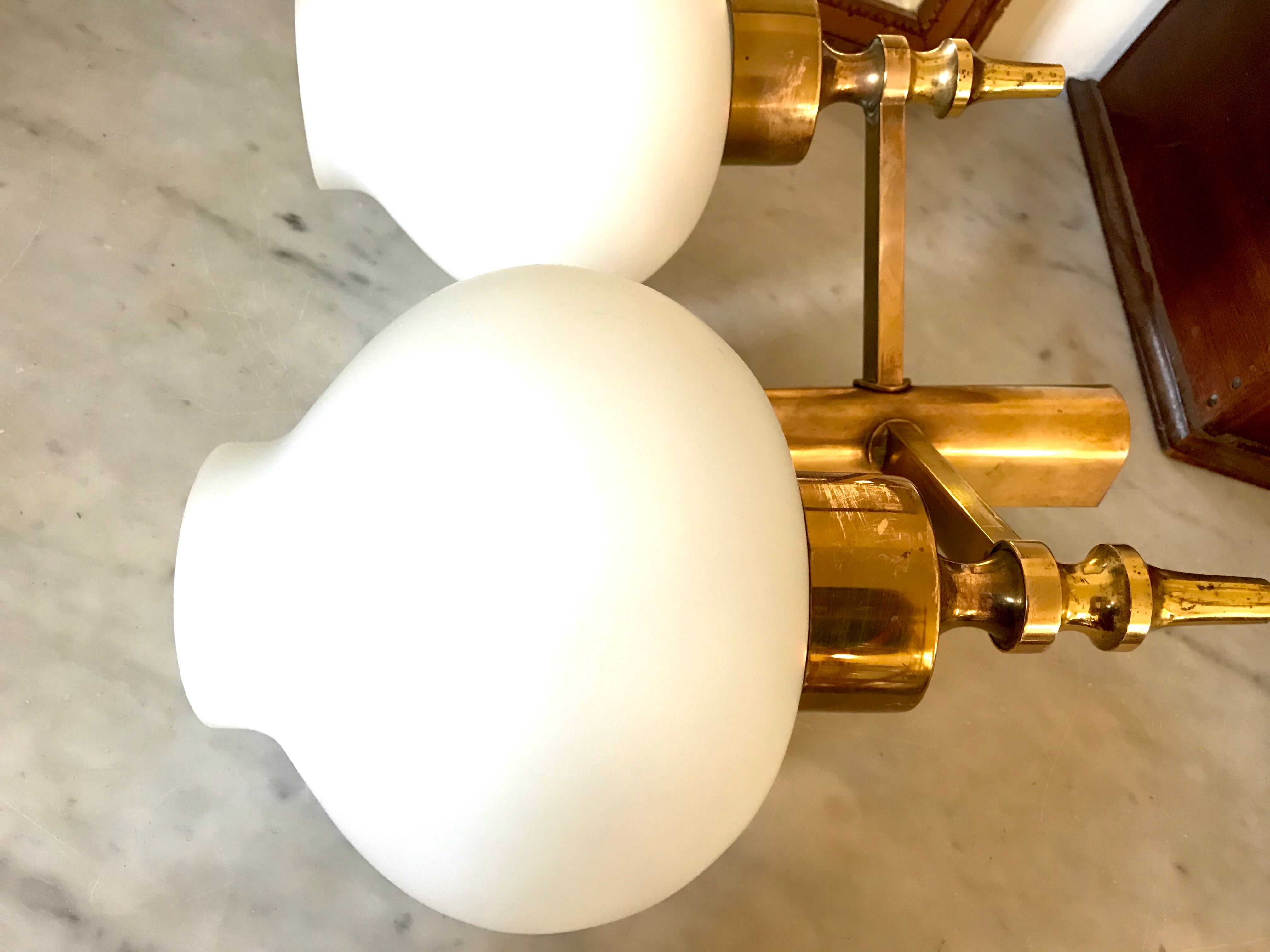 Double brass and opaline wall light
