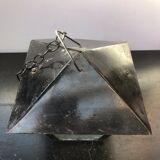 Suspension Old Lantern Metal Black - Vintage 70s Moulded Glass