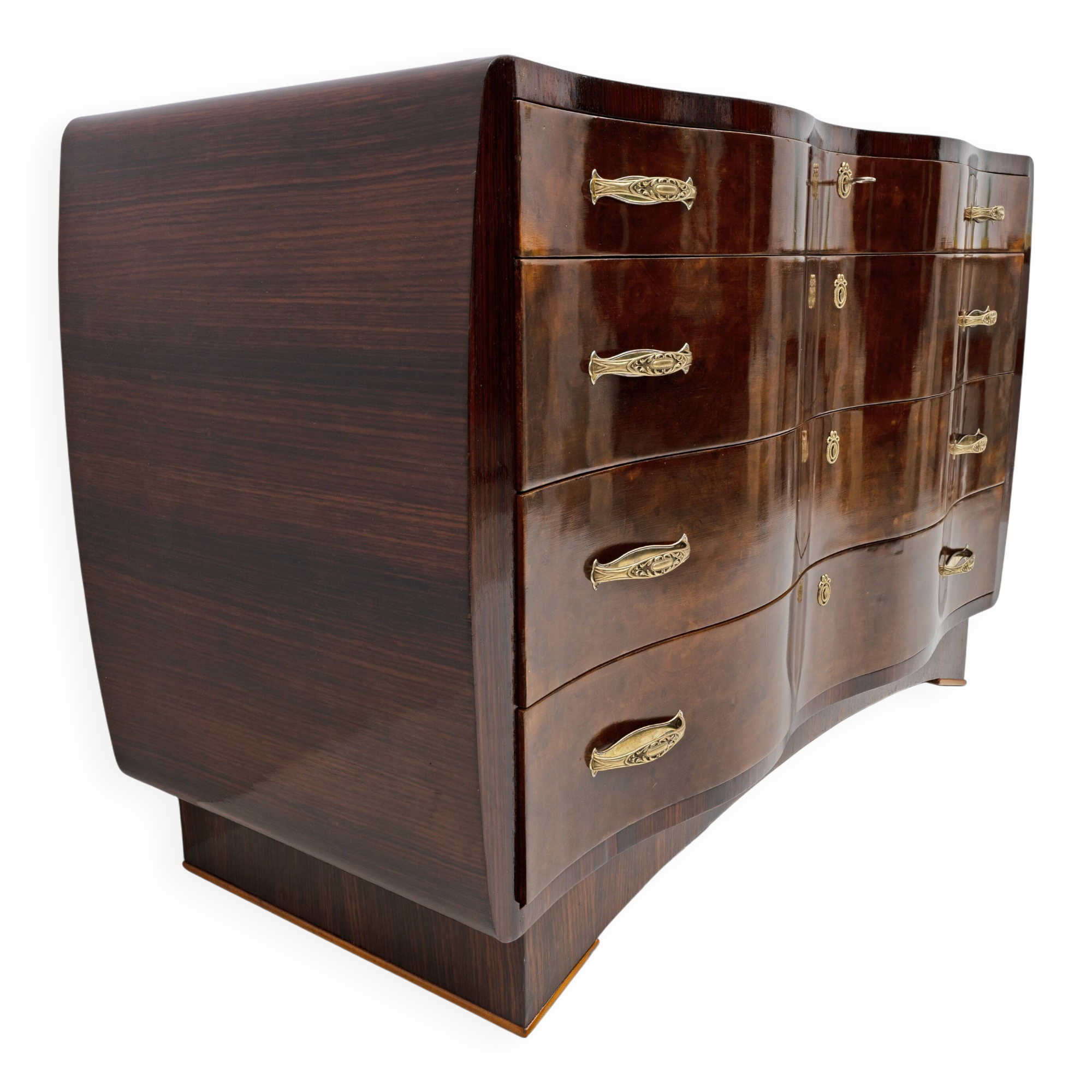 Art Deco Italian Thuja Root Curved Chest of Drawers, 1930s
