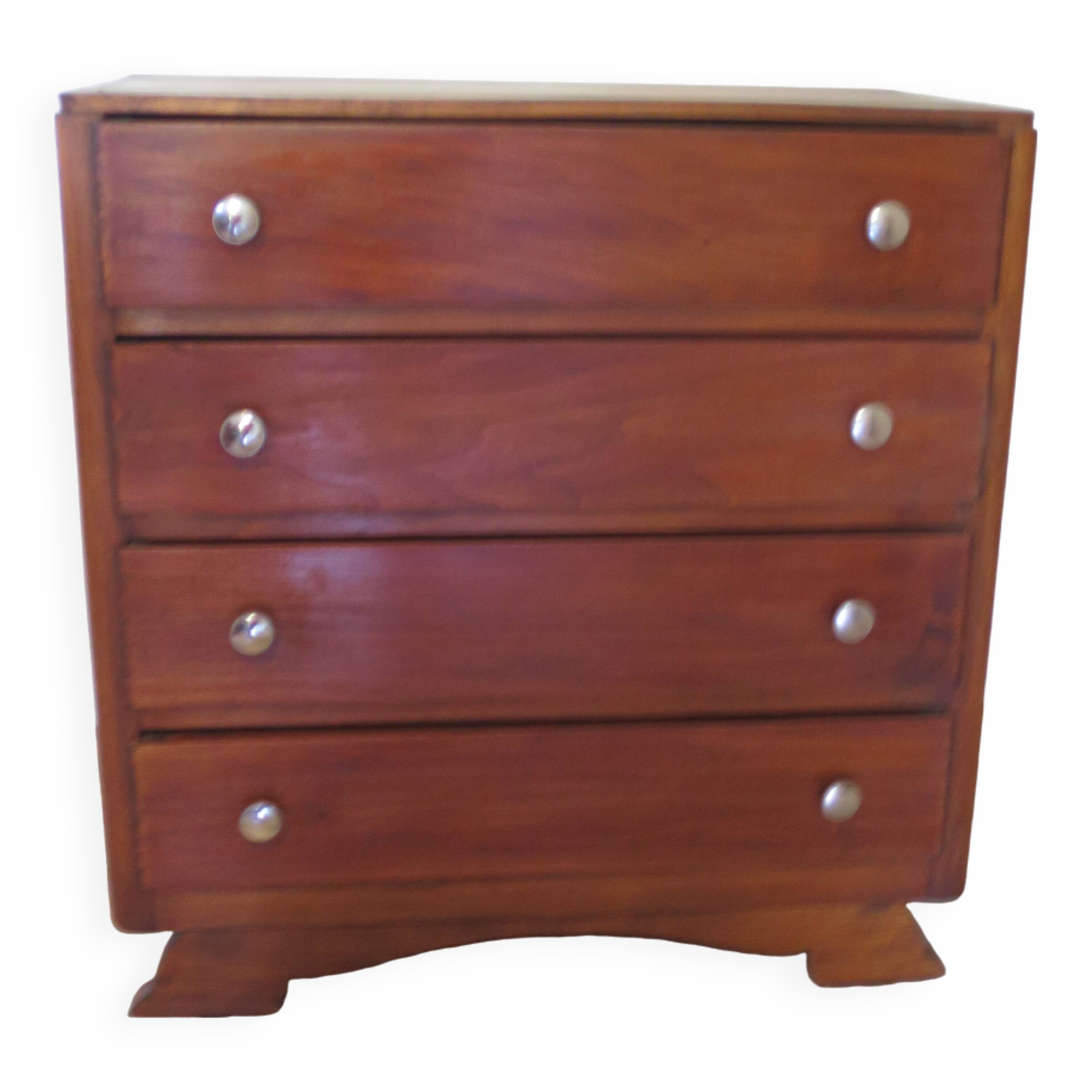 Rare - belle commode art déco 4 tiroirs - années 60 - Patine noyer - Pieds moustache