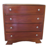 Rare - belle commode art déco 4 tiroirs - années 60 - Patine noyer - Pieds moustache