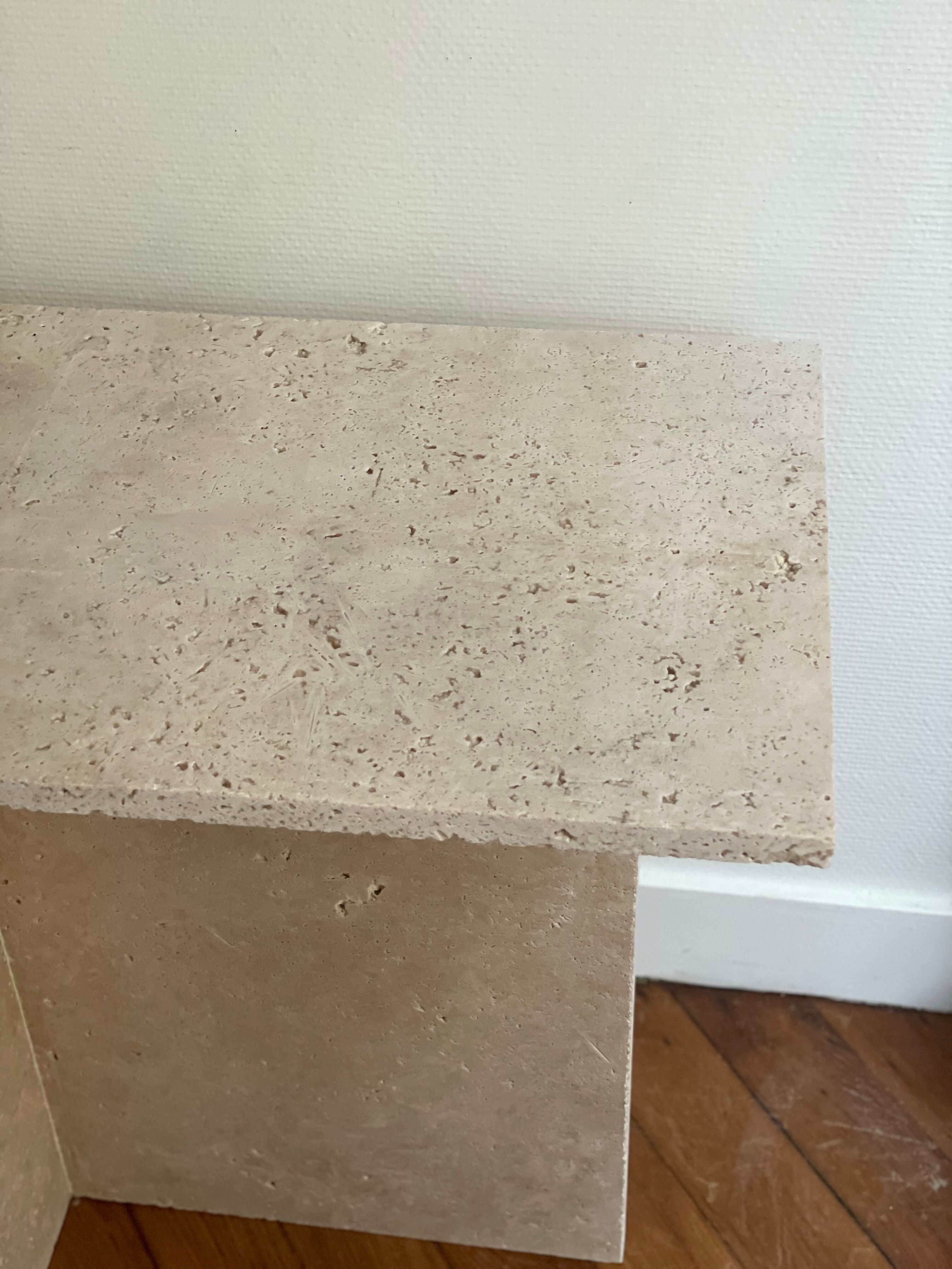 Minimalist travertine stone side table