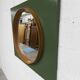 Unusual round wall mirror 60 cm teak edge on green rectangular board 1960.
