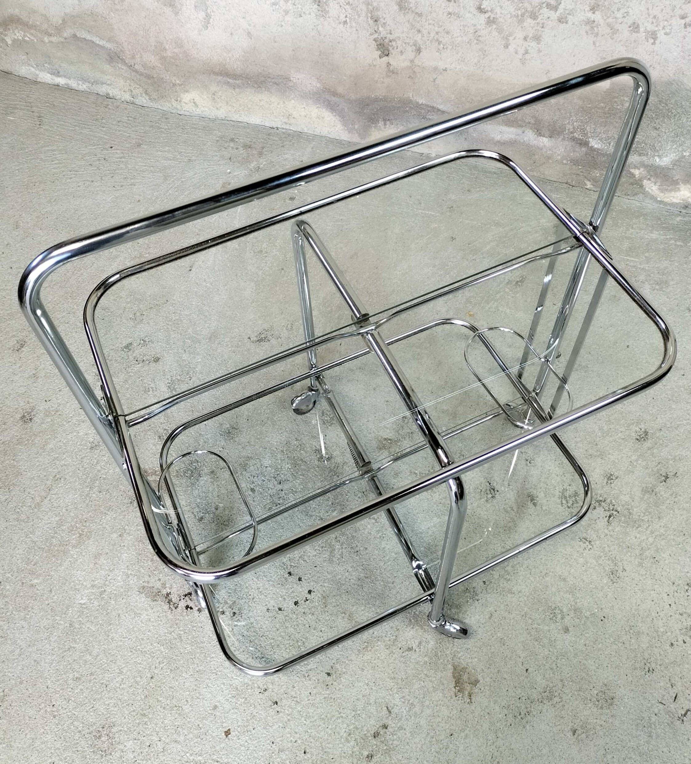 Desserte pliante chrome et verre années 70