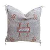Housse de coussin en soie cactus gris : Coussin marocain tissé à la main