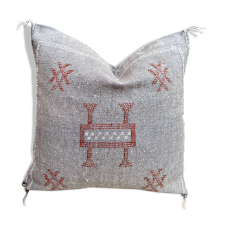 Grey cactus silk cushion cover: Handwoven Moroccan cushion.