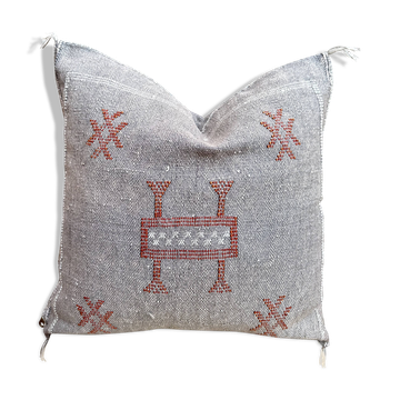 Grey cactus silk cushion cover: Handwoven Moroccan cushion.