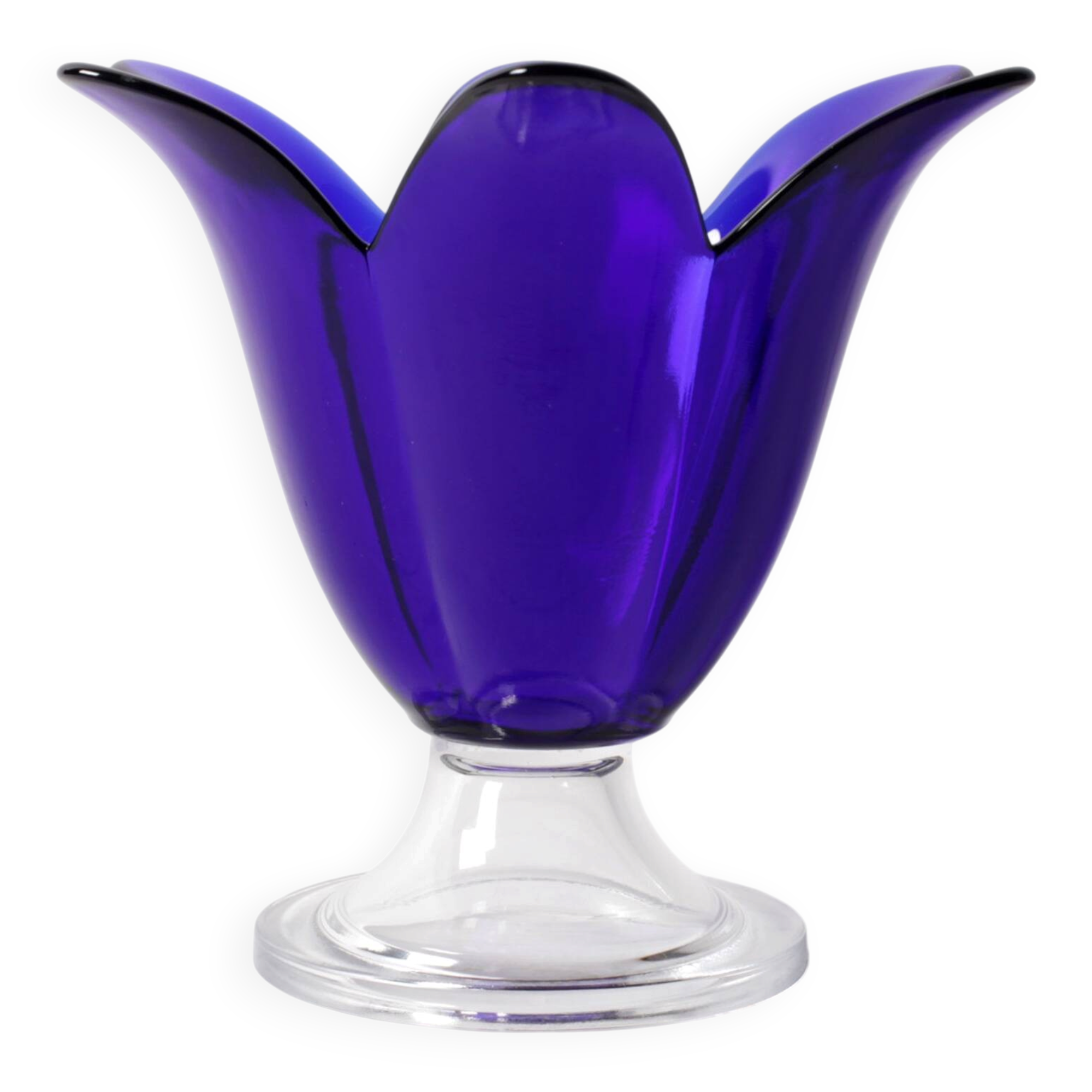 Cobalt Blue Vintage Glass Vase / Mid-century Tulip Flower Vase. Portugal