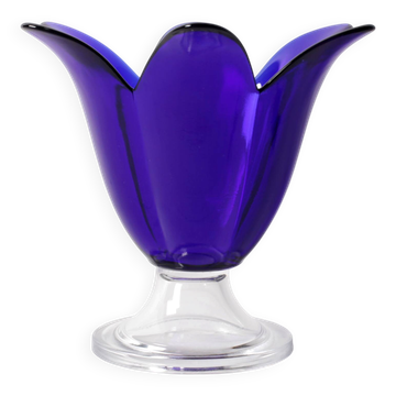 Cobalt Blue Vintage Glass Vase / Mid-century Tulip Flower Vase. Portugal