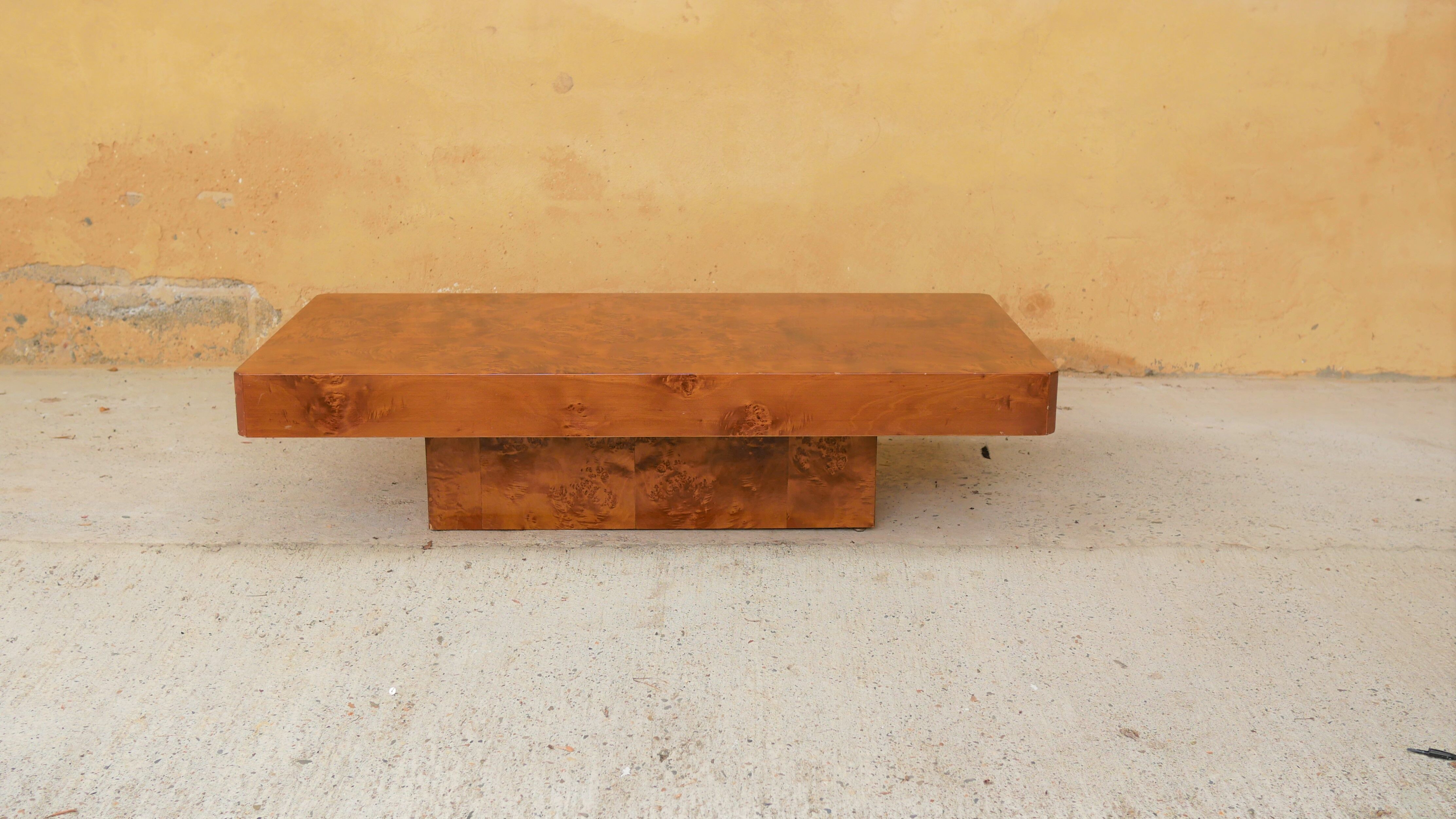Vintage coffee table in elm magnifying glass