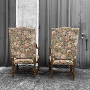 Pair of large ceremonial armchairs in Louis XIII style with tapestry f