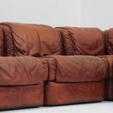 Vintage Seven Salotti modular sofa in cognac leather, Italy 1970s