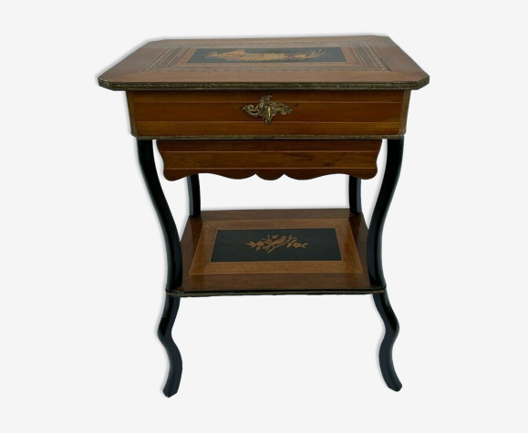 Travailleuse Napoleon III XIX eme marqueterie decor de pecheur